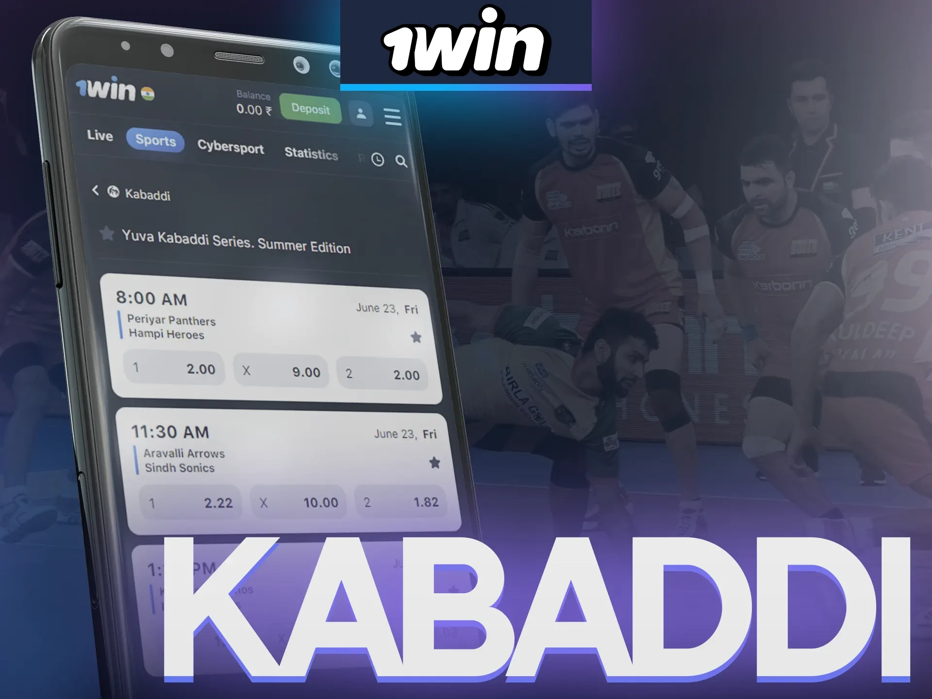 In the 1Win app you can bet on kabaddi.
