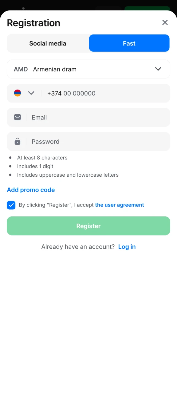 Ստեղծեք հաշիվ 1Win հարթակում։