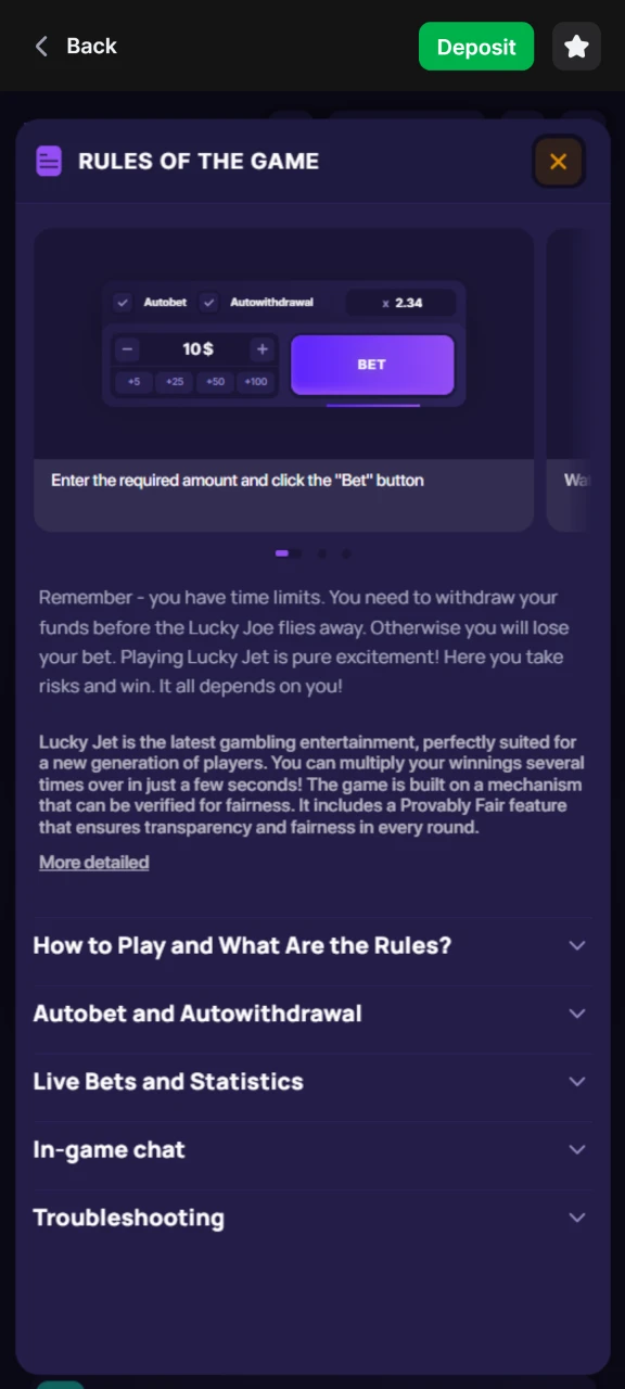 Ֆա, լուսավորվեք Lucky Jet-ի կանոններով 1Win հարթակում։