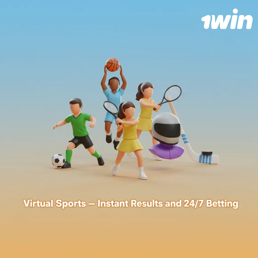Computer-generated virtual sports betting showing instant match results available 24/7 for cricket, football, and horse racing